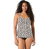 COCO REEF Ultra Fit Bra Sized Underwire Loose Fit A-Line Tankini Swimsuit, Full Coverage Swimwear Top, Wild Leopard, 38F