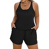 Arolina Women's Plus Size Swim Romper One Piece Swimsuits Modest Bathing Suit with Pockets (S-24W)