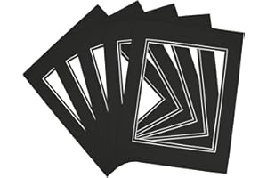 Golden State Art, 11x14 Double Mats for 8x10 - for Photos, Pictures, Frames - Acid-Free, 5 Pack, Black Over Black