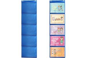 Mewise Pocket Chart for Classroom Cards,Drawing,Pictures,Class Demonstrations,Haning Wall File Organizer (5 Pockets)