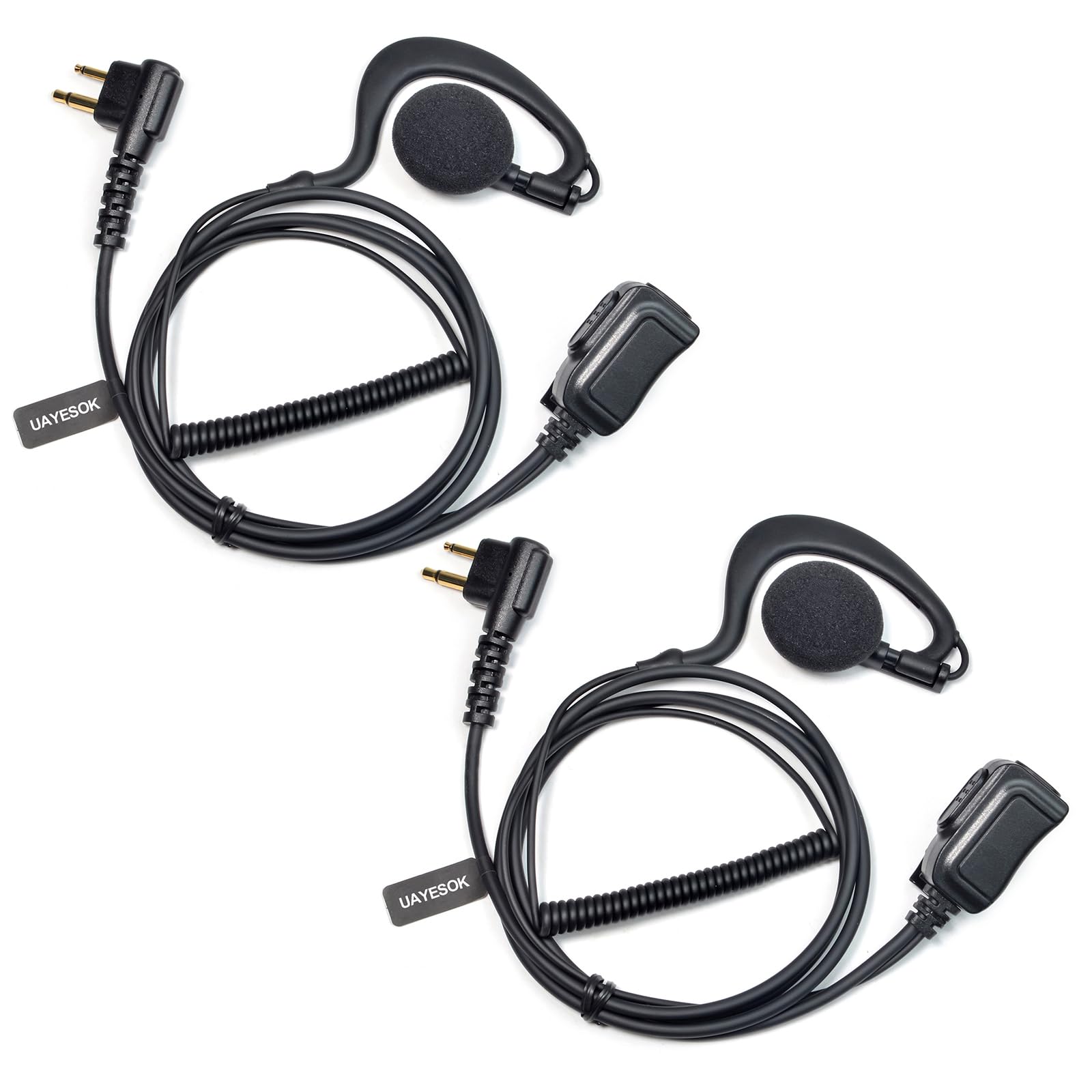 UAYESOK G Shape Radio Earpiece for Motorola 2 Pin, Security Walkie Talkie Headset with PTT Mic for Motorola XT420 XT460 CP040 DP1400 GP300 GP88 Hytera PD405 PD505 Handheld Two Way Radio (2 Pcs)