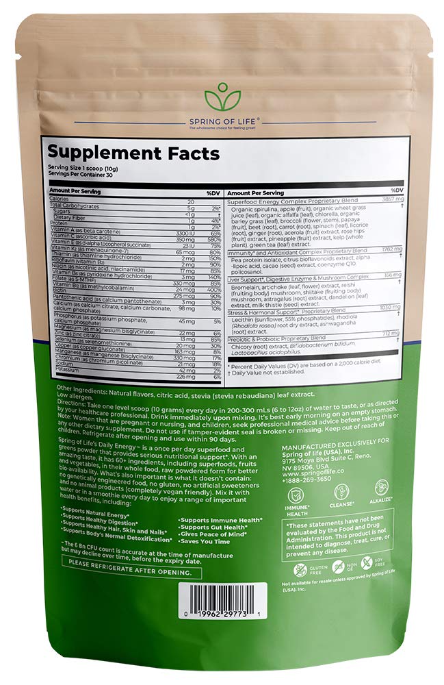 Spring of Life Daily Energy Superfood Dietary Supplement Greens Powder