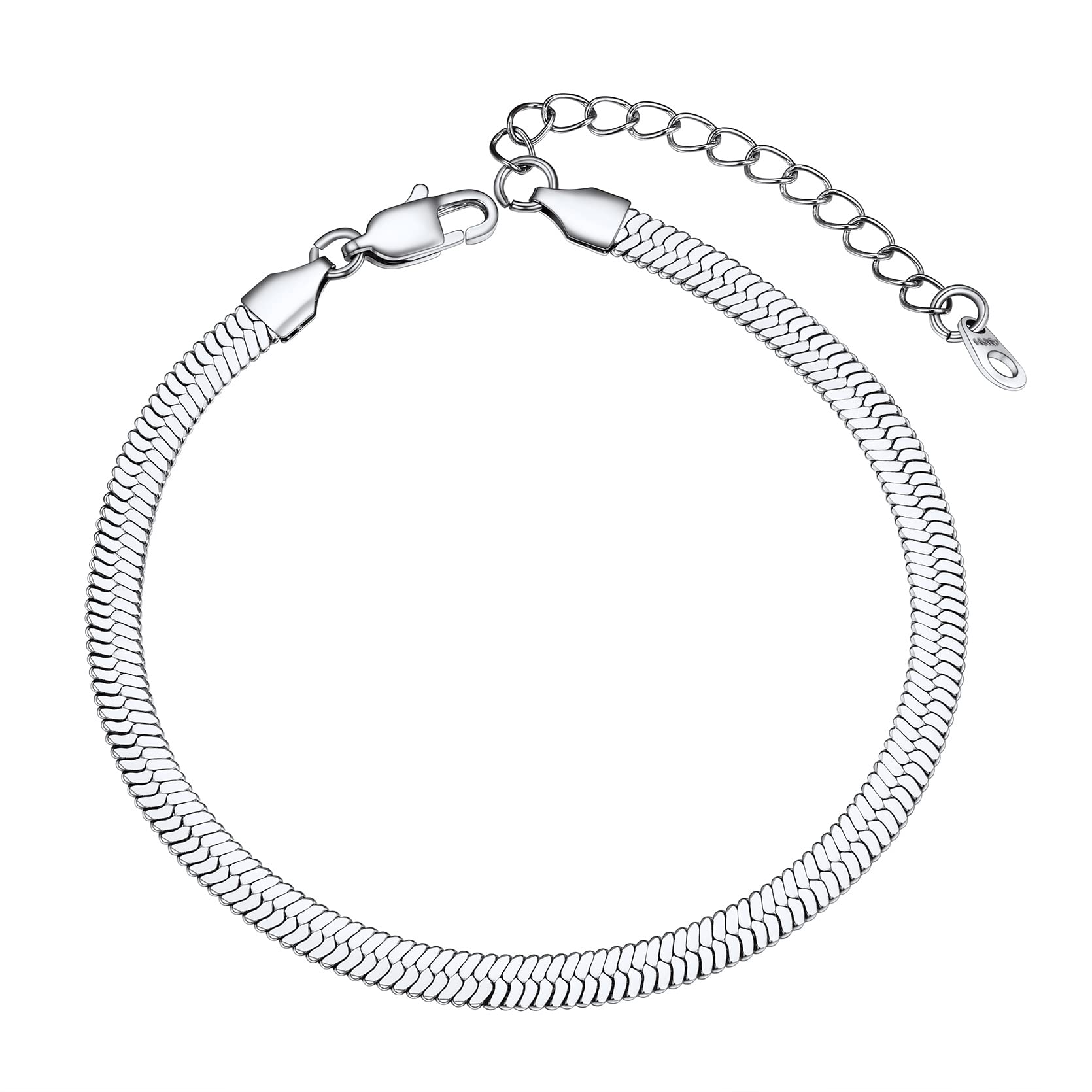 GoldChic Stainless Steel Herringbone Chain Ankle Bracelets, 5mm Flat Link Anklet for Women Girls, 8+2 inches