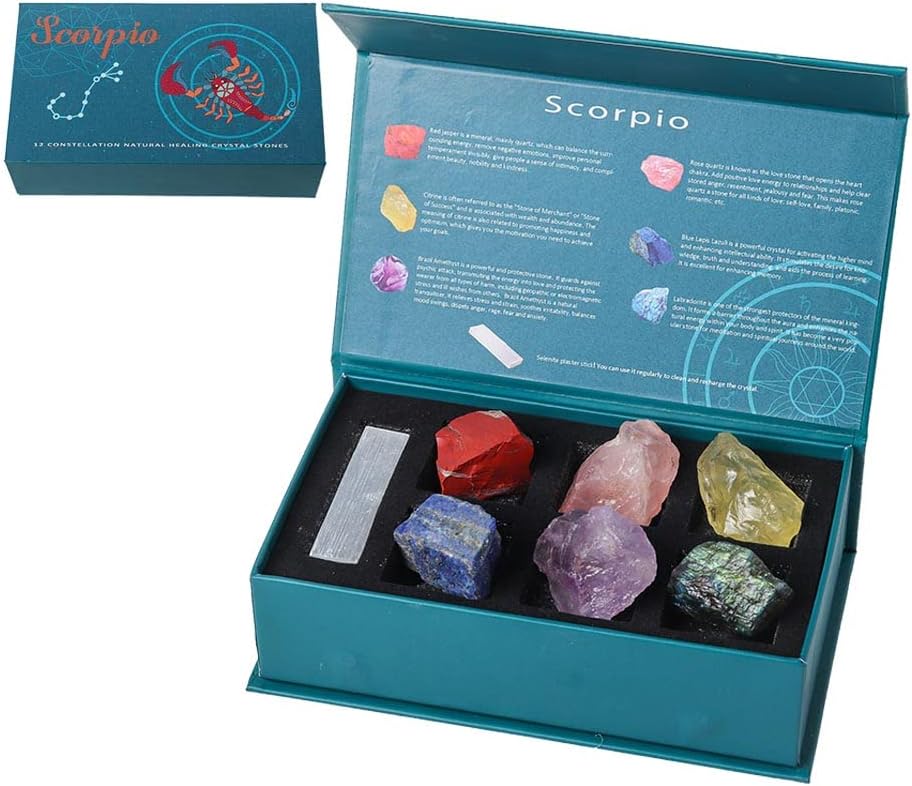 Indoor Fountains & Accessories - Runyangshi 12 Constellation Healing Crystals - Scorpio - 1.2lb 100% Natural Quartz Stone Set Chakra Astrology Zodiac Signs Gift