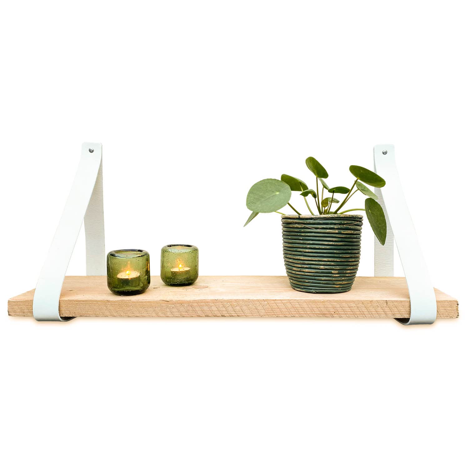 Brute Strength - Leather shelf brackets - White - 2 pieces - Floating shelf set - Wall brackets - Shelf straps - Full grain leather
