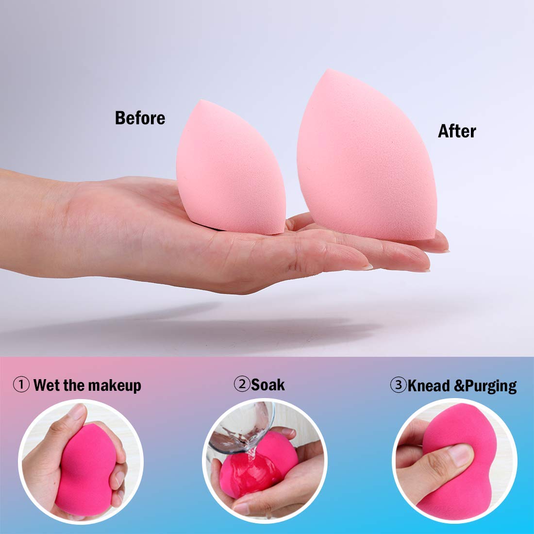 Makeup Sponge Set 4 Pack Makeup Blenders Foundation Blending Sponges 3 Shapes Beauty Make Up Blender Cosmetic Tools for Powders, BB Cream, Liquid and Sunscreen (Pink) : Beauty