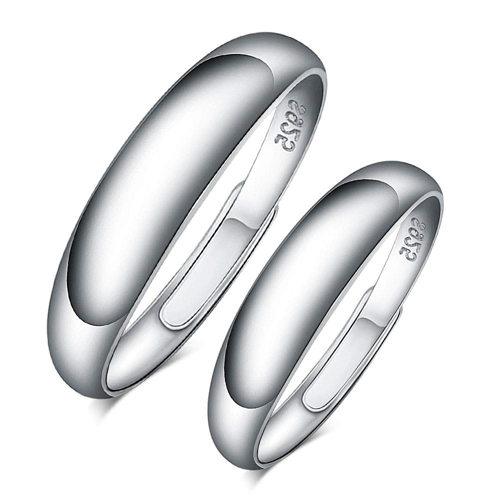 CPSLOVE 925 Sterling Silver Couple Ring, Simple Men's ring and Women's ring, Adjustable Size, Elegant engagement ring, wedding ring