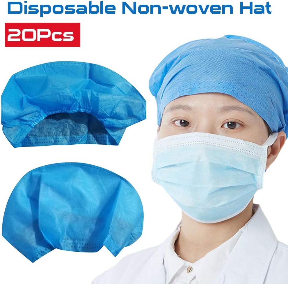 QINGKONG 20PCS Disposable Bouffant Caps Hair Net Caps Hair Head Cover Net for Beauty Salon Food Service Hospitals Laboratories Factory Blue