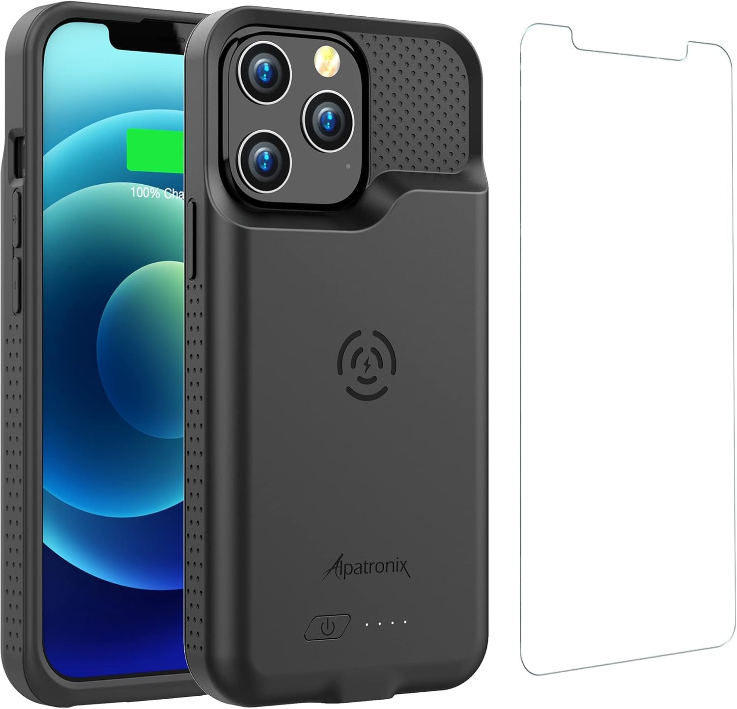 Alpatronix Battery Case for iPhone 13 Pro Max/12 Pro Max (6.7 inch), Strong Slim Portable Protective Charger Case Cover, Extended Wireless Charging Case, CarPlay, Certified Connector Chip Black