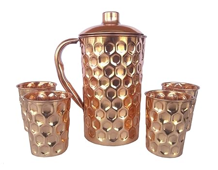 Rastogi artesanías Pure jarra de 1500 ml de agua de cobre capaciy ...