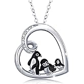 JUSTKIDSTOY Penguin Family Necklace 925 Sterling Silver Penguin Heart Pendant Cute Animal Necklace Jewelry Gifts for Women Wife