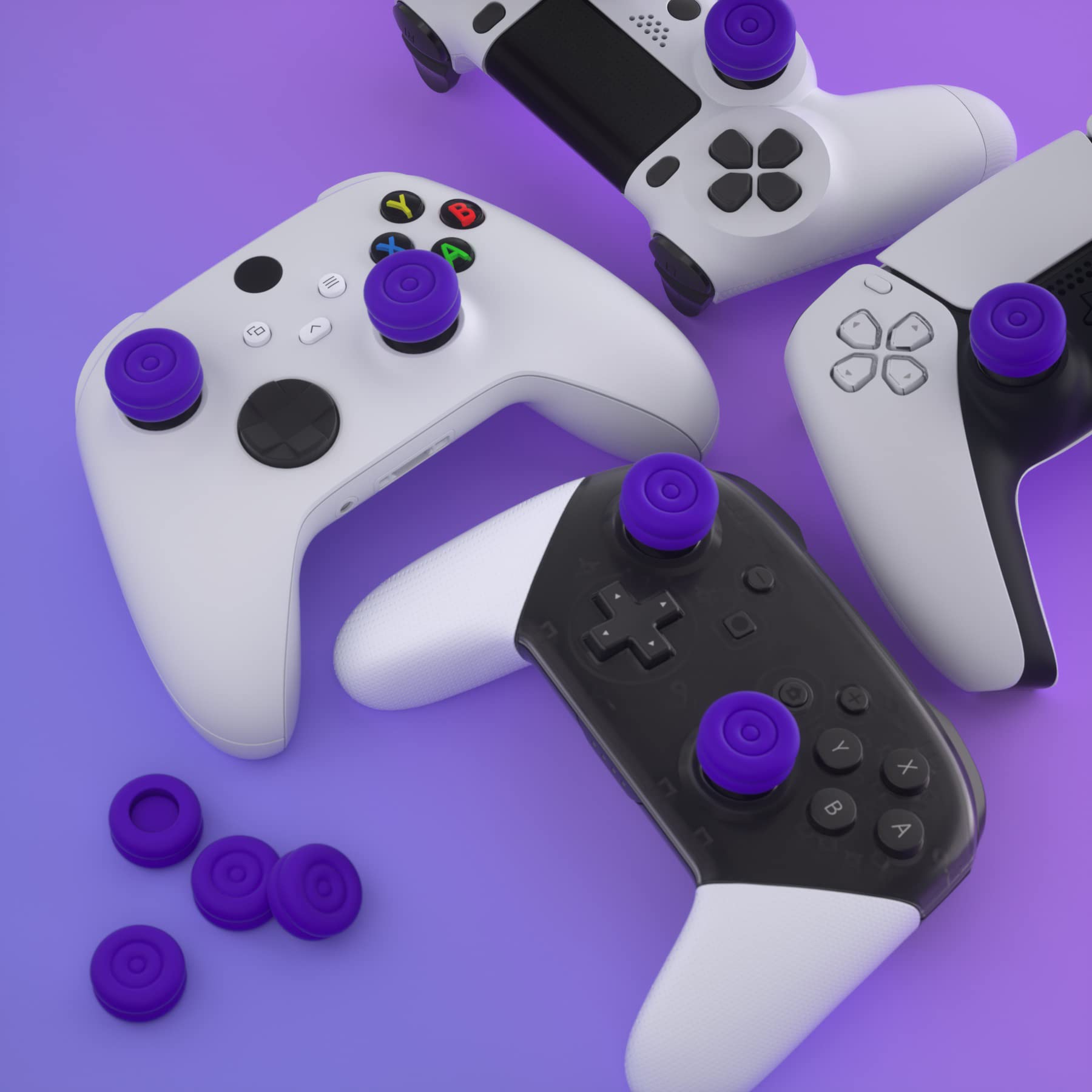 PlayVital Thumbs Cushion Caps Thumb Grips for ps5, for ps4, Thumbstick Grip Cover for Xbox Series X/S, Thumb Grip Caps for Xbox One, Elite Series 2, for Switch Pro Controller - Purple