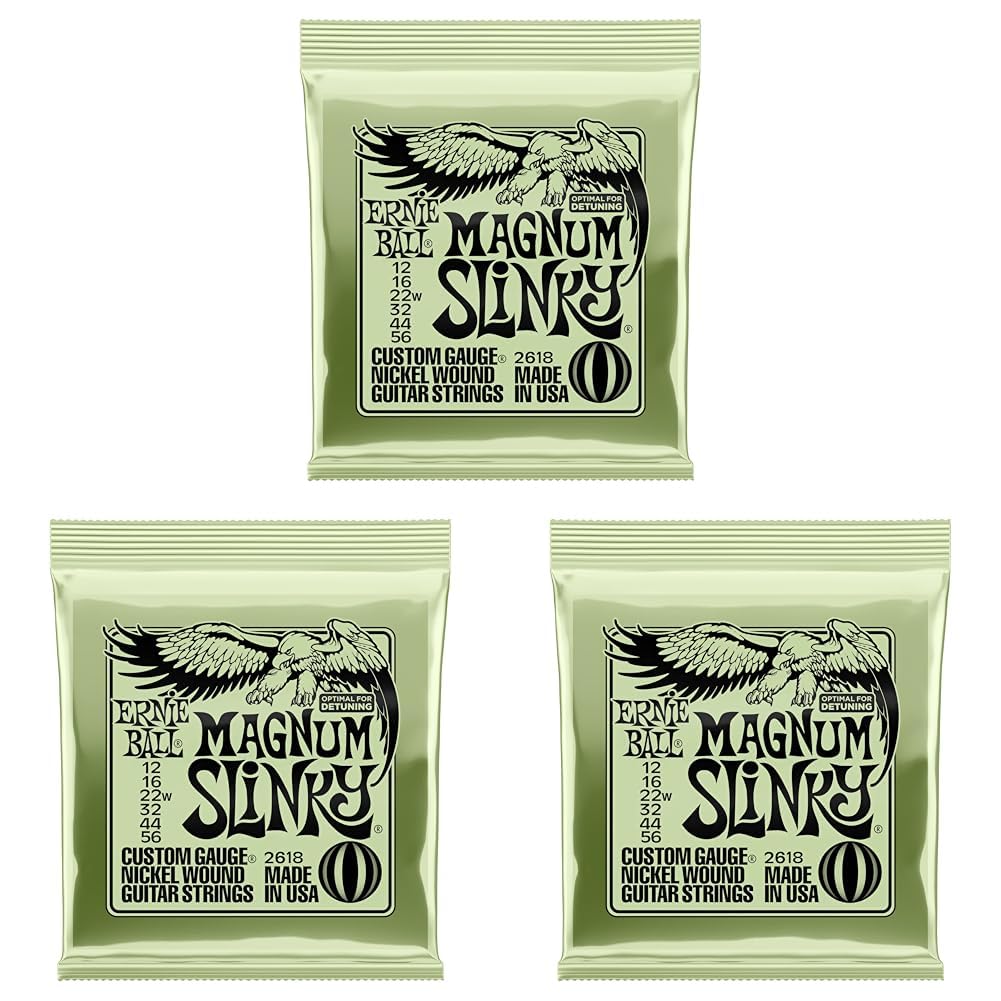 Ernie Ball Magnum Slinky Nickel Wound Electric Guitar Strings 12-56 Gauge (Pack of 3)