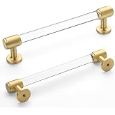Jovenille-5'' Brass and Acrylic Cabinet Pulls,5 Pack Gold Drawer Handles | Gold and Clear Acrylic Bar Handles, Heavy Duty Hardware Pulls, Suitable for Kitchen Cabinet, Cupboard Wardrobe Dresser Vanity