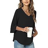TAOHUADAO Womens 2026 Summer 3/4 Sleeve Tunic Tops Chiffon Work Blouse V-Neck Dressy Casual Shirt