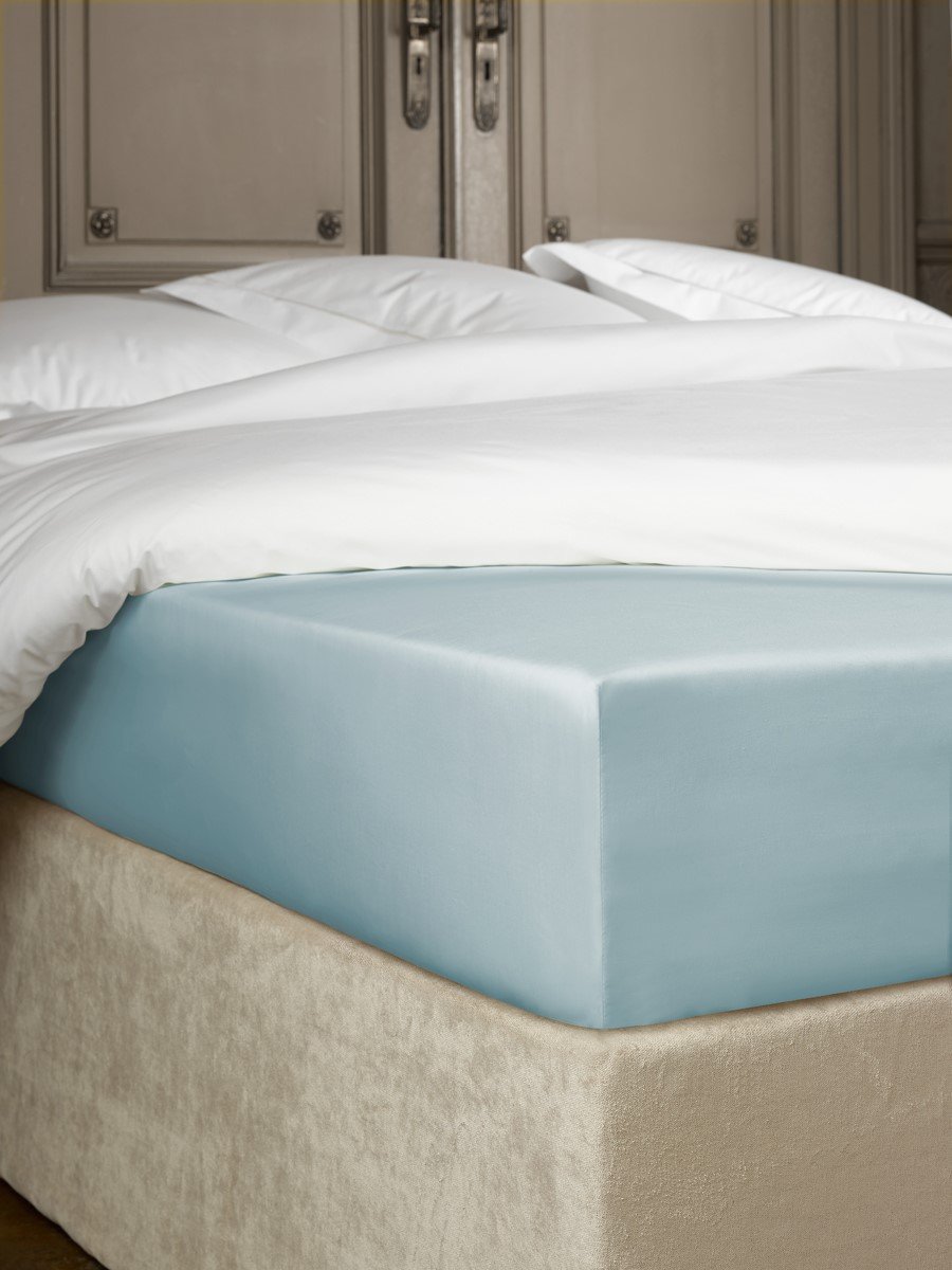 De Witte Lietaer Bumblebee Luxury Percale Cotton Fitted Sheet, Cotton, Bleu Ice Blue, 180 x 200 x 40 cm