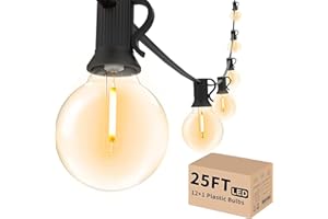 Svater Outdoor String Lights LED 25 FT, Patio Globe Lights with 13 Plastic G40 Bulbs, Waterproof Dimmable Outside Hanging Light for Backyard Bistro Cafe Porch Party Decor, 2700K Warm White