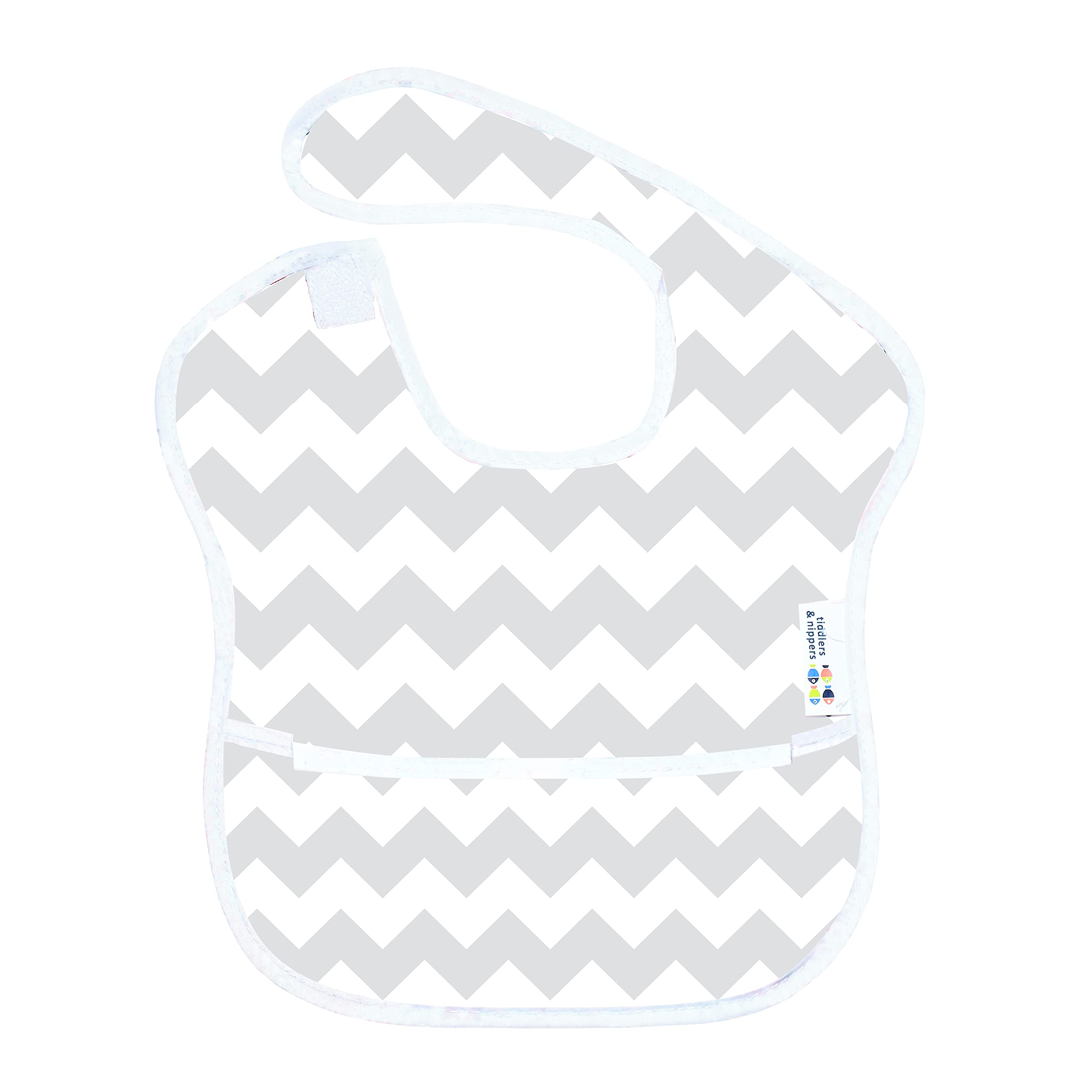 tiddler easy-bib | For 6-36 months | Waterproof & Wipe Clean | Integrated Spill Catch Pocket & Easy-Fit Adjustable Fasten | Lightweight & Machine Washable (1x Yeah Chevrons!)
