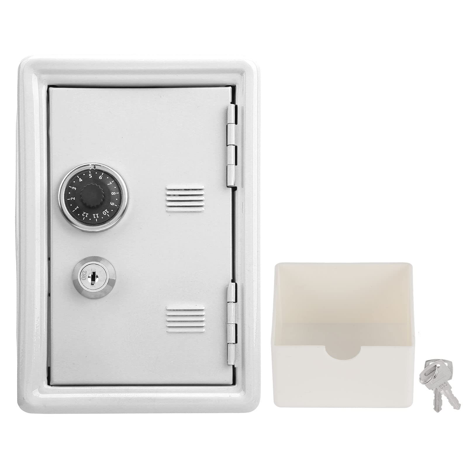 Safe and Lock Box for Kids, Children Mini Money Box Piggy Bank Strongbox for Home, Metal Safe Small Cash Box with Lock(White)