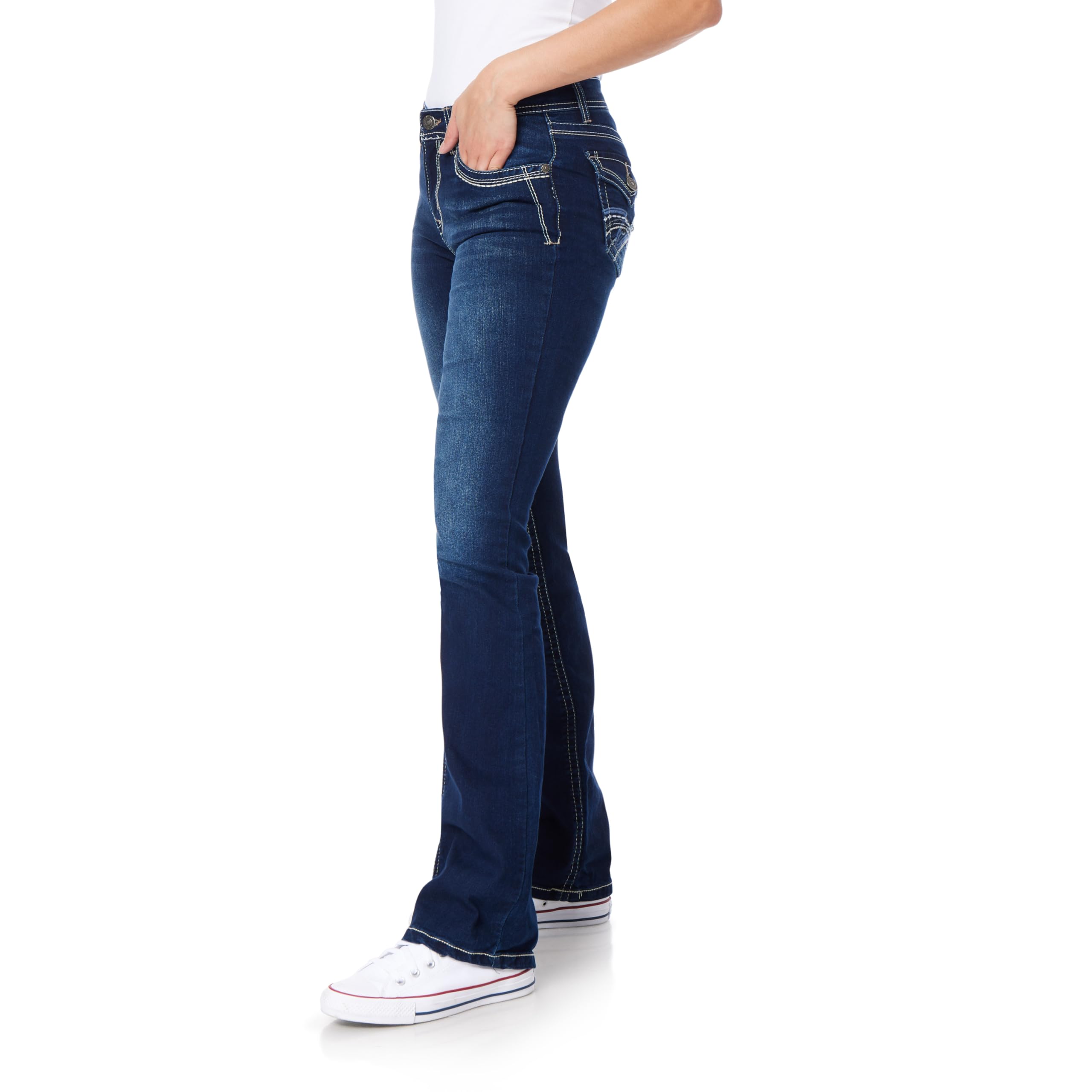 WallFlower Legendary Bootcut Jeans for Women, Classic Fit Mid-Rise Insta Stretch Denim in Standard and Plus Size, Juniors Jeans – Amy, 18 Plus
