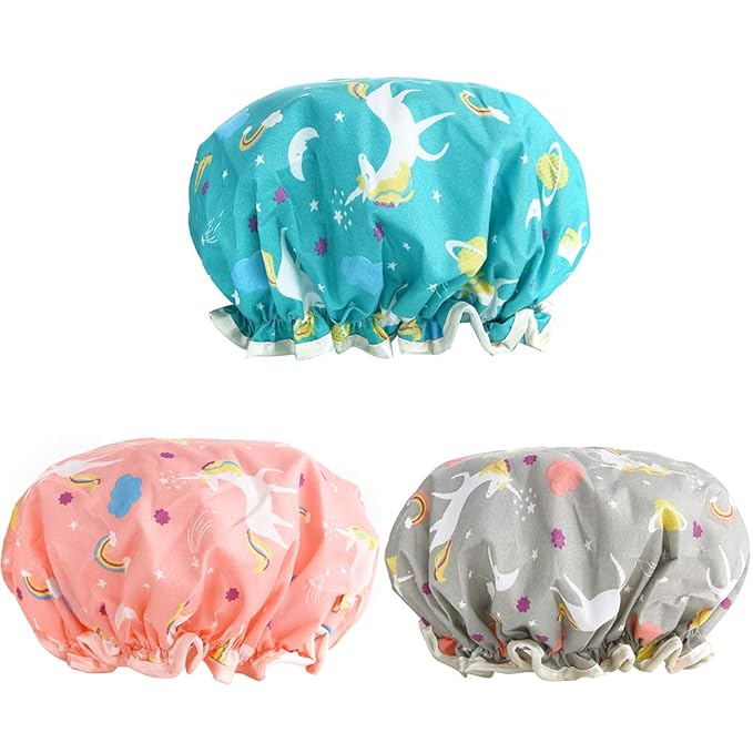 Shower Caps, 3 PACK Bath Cap for Women Waterproof