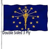 Indiana State Flag 3x5 Double Sided Outdoor Heavy Duty Indiana Hoosier IN State Flags 3 Ply with Durable Canvas Header and 2 Brass Grommets Vivid Colors
