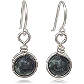 Sterling Silver Seraphinite Drop Earrings, Handmade Natural Gemstone Dangle Jewelry