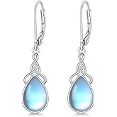 Dorunmo Moonstone Celtic Earrings 925 Sterling Silver Leverback Earrings Filigree Moonstone Earrings Birthday Christmas Jewelry for Women