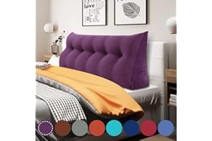 WOWMAX Triangular Reading Pillow Large Bolster Headboard Backrest Positioning Support Wedge Pillow for Day Bed Bunk Bed with Removable Cover, Corduroy Purple Queen