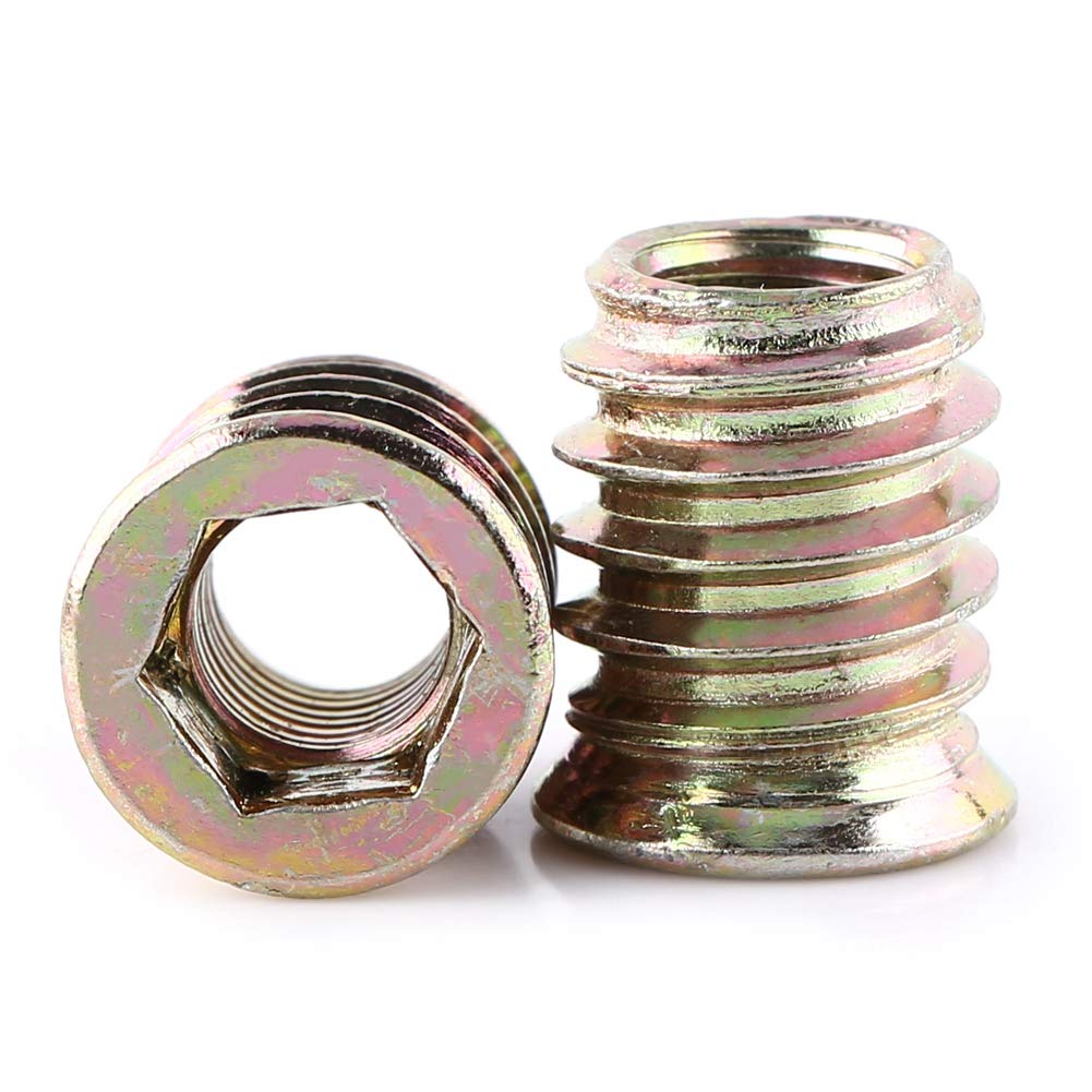 M8x17mm Threaded Insert Nuts 20Pcs, Zinc Plated Carbon Steel Hex Drive Screw-in Nuts for Wood Furniture Assembly