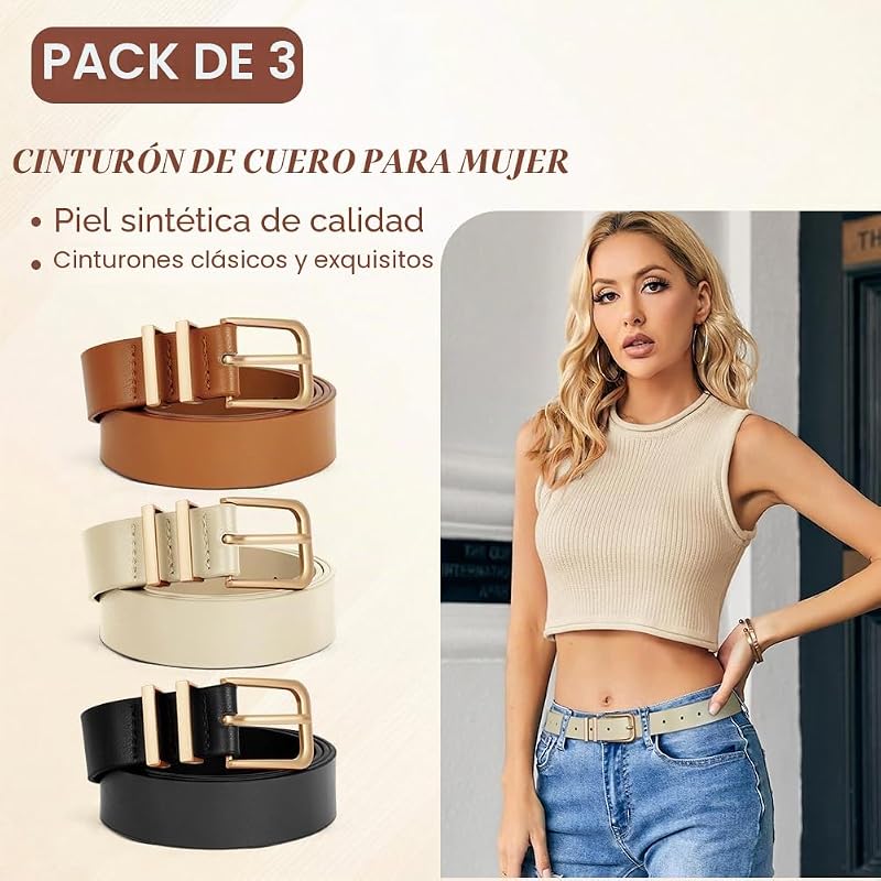 Cintos femininos, cinto ajustável de 3 peças para senhoras da moda com fivela de liga leve, cinto clássico de moda de 100 cm, cinto de jeans para jeans, calças, vestidos