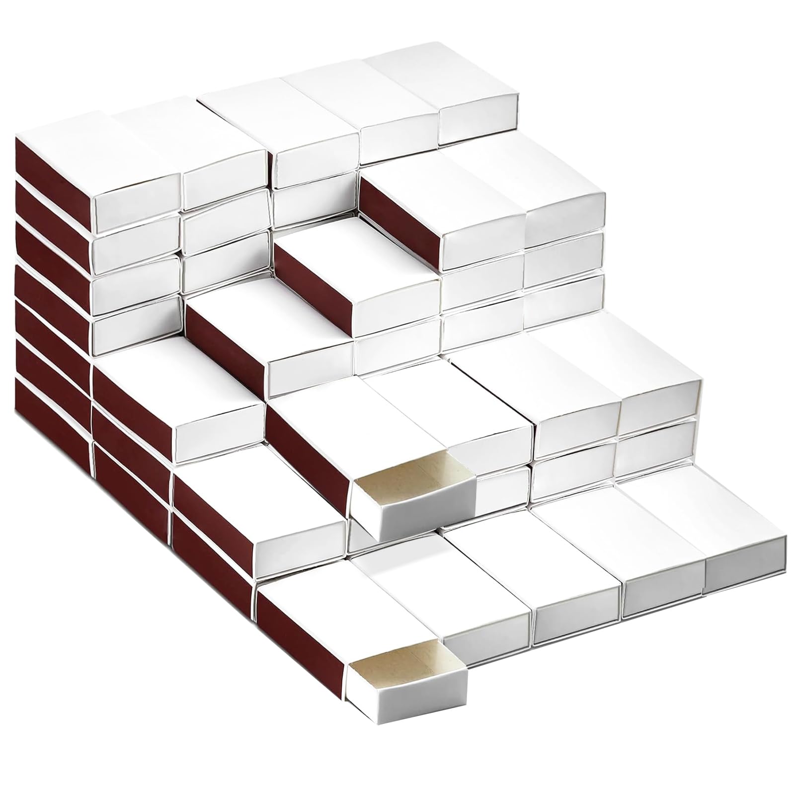 View 1 of 100 PCS Blank Match Boxes (No Matches) 2.25 x 1.42 x 0.59 inch Bulk Blank Matchboxes,DIY White Storage Containers Holders with Double-Sided Striker for Wedding Bridal Baby Shower Birthday Party