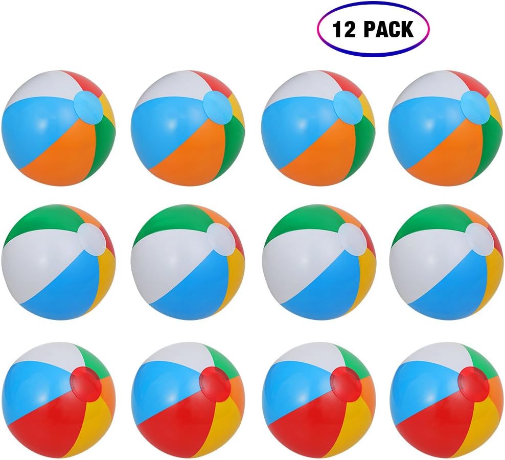 Inflatable Beach Balls[12PACK] 10" Rainbow Beach Balls Pool Party Balls Bulk Beach Balls Rainbow Colored Beach Toys Perfect for Beach Sand Pool Party Favors Swimming Water Toys for Kids.: Sports & Outdoors