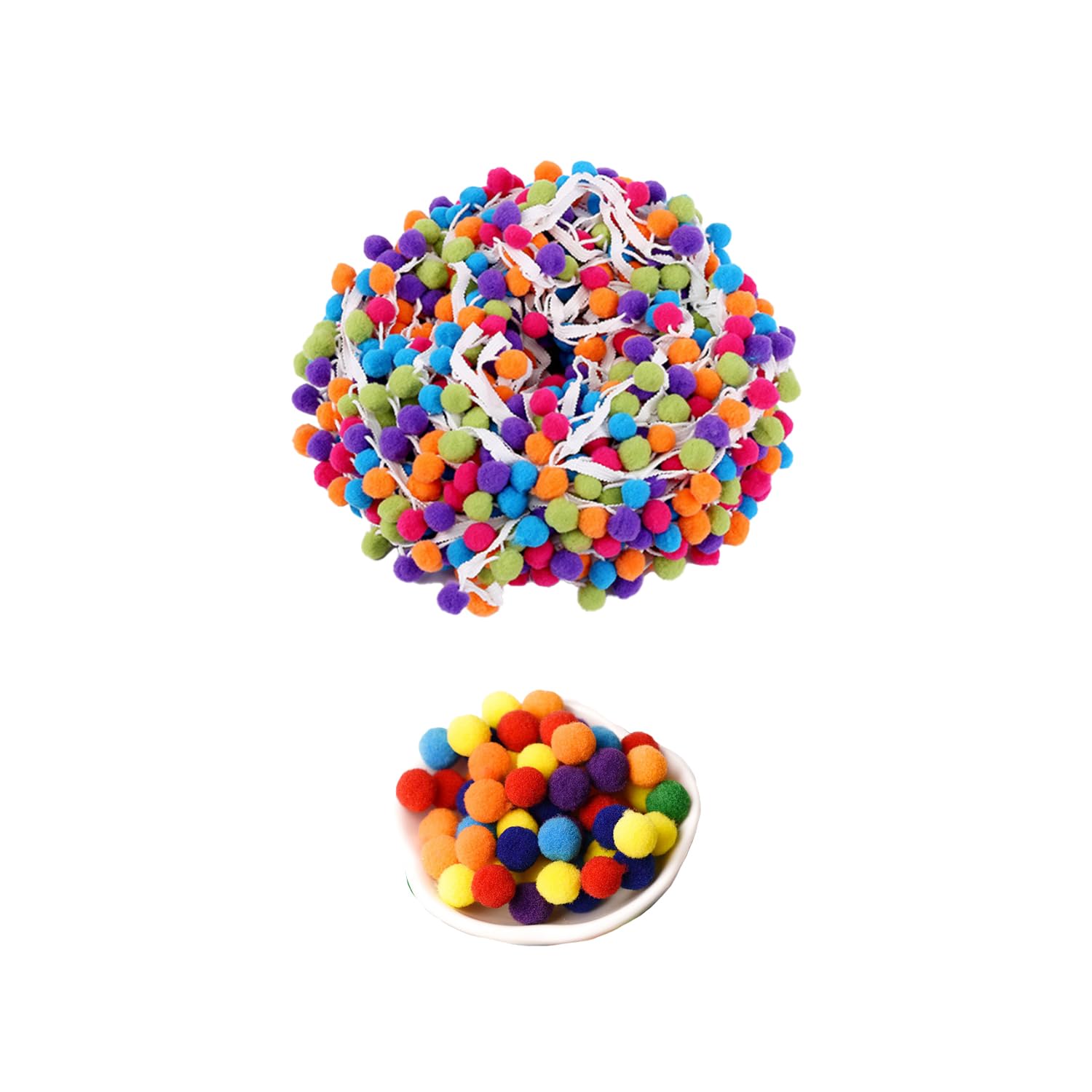 Pom Pom Ribbon 5.46 Yards With 50 Multicolor Balls - Trim, Tassel, Sewing, and Costume Accessory