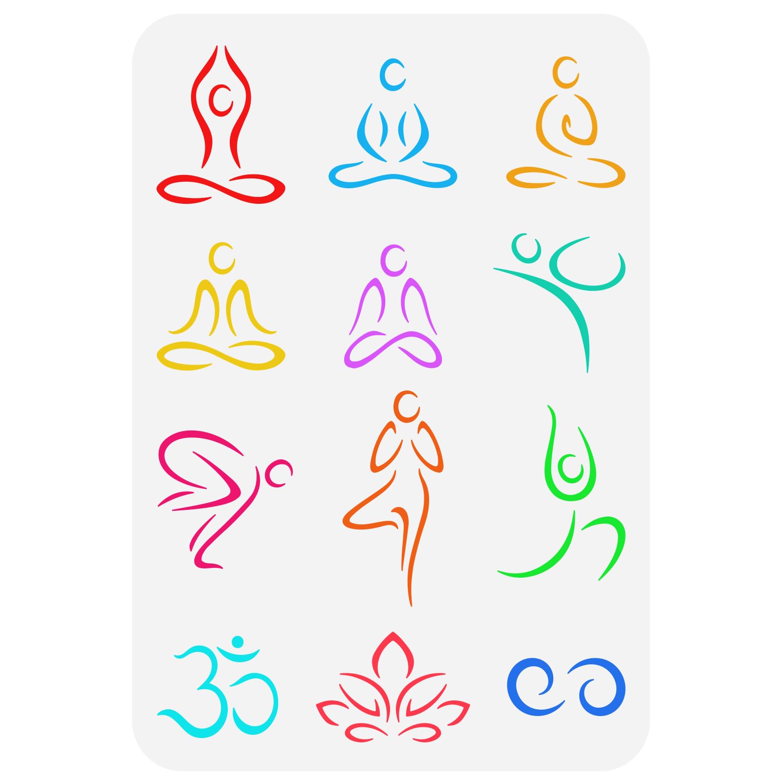 FINGERINSPIRE Chakra Stencil 29.7x21cm Yoga Om Symbols Stencil Plastic Yoga Pose Symbol Lotus Patterns Template Yoga Meditation Stencil Reusable DIY Art and Craft Stencils for Wood Wall Home Decor