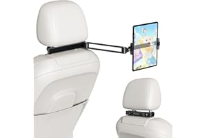 elitehood Headrest Car Tablet Holder - [Long Aluminum Extension Arm] [Ultra-Compact] Foldable iPad Holder for Car Backseat, R