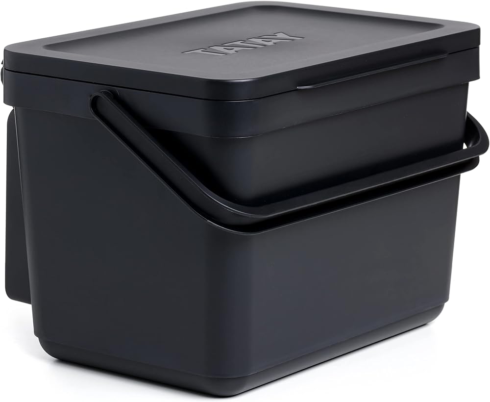 TATAY 6 L Organic Kitchen Waste Bin with Holder and Screws Black