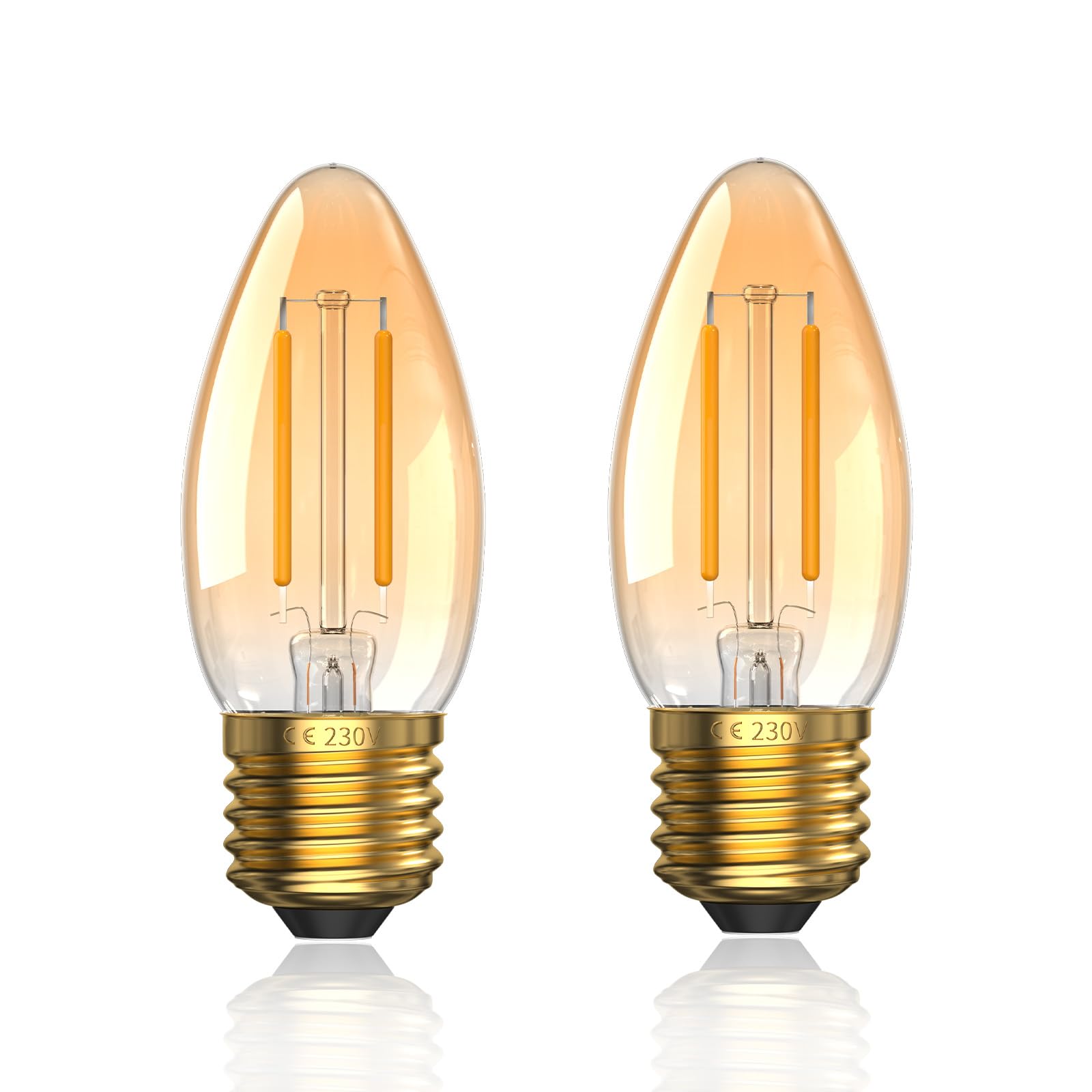 TobeBright 2.5W E27 LED Vintage Light Candle Bulb - E27 Edison Large Screw Light Bulb Warm White 2700K,Filament C35 LED Candle Dim Low Watt Light Bulb,Amber Glass,Equivalent 20W,Non-Dimmable,2-Pack — image 1