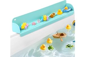 AGPTEK 24 Inch Bathtub Splash Guard with 10 Suction Cups, Silicone Tub Water Splash Guard for Bathtub, Bath Toy Tray Holder Play Shelf for Kids, Universal for Bathroom, Kitchen Sink (Green)