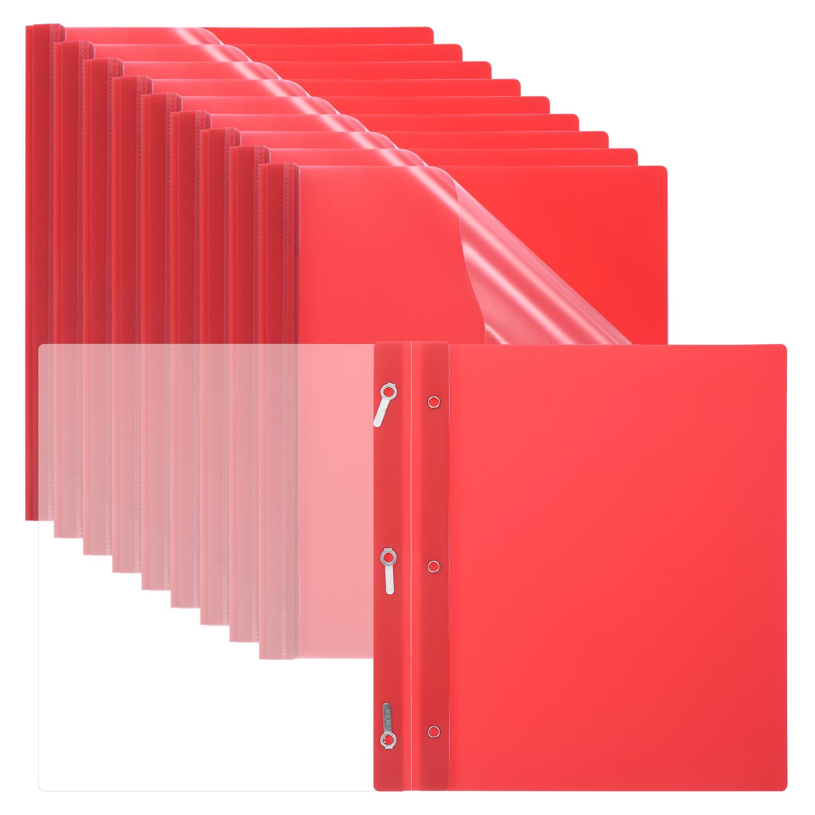 PATIKIL Plastic Report Covers with Prong, 30 Pcs 80 Sheet Capacity Clear Front Presentation Binders with 3 Metal Prong Fasteners Report Folder for Resume Documents Files Letter, Red
