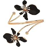 Bohemian Colorful Flower Enamel Arm Cuff Bracelets Adjustable Floral Cuff Bangle Statement Bracelet Women Cute Gold Armband Dainty Holiday Jewelry Gifts for Women