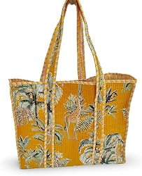 Cotton Floral Block Print Tote Bag Handmade Indian