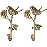 SOFFEE DESIGN 2pcs Metal Gold Coat Hooks with 3D Bird & Flowers Shape, Heavy Duty for Entryway, Bathroom, Bedroom Farmhouse Decoration