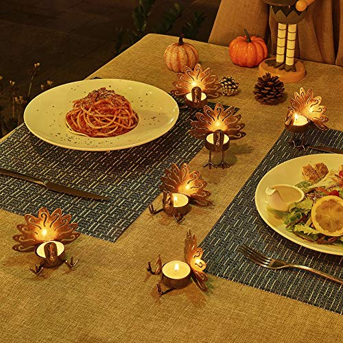 FORUP 6 Pack Metal Turkey Tea Light Candle Holders, Thanksgiving Candle