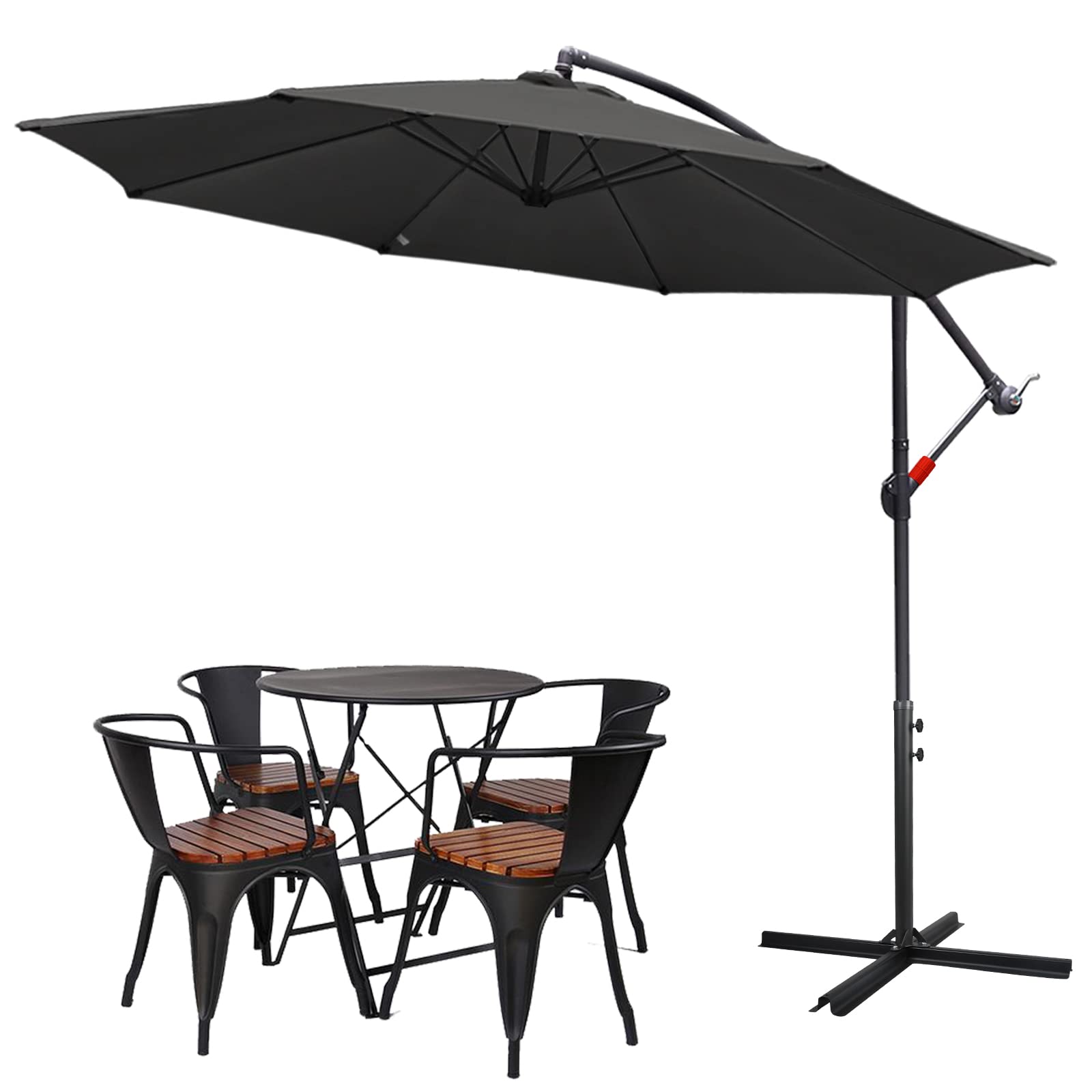 Tubiaz Sonnenschirm 300cm Ampelschirm Groß Alu Kurbelschirm mit Ständer UV-Schutz 40+ Parasol Wasserdicht Gartenschirm Marktschirm für Balkon, Garten, Terrasse,Grau
