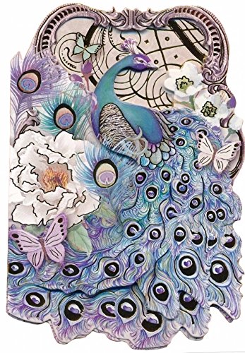 Punch Studio Set of 6 Small Die-Cut Embellished Dimensional Note Cards ~ Fancy Peacock 68713
