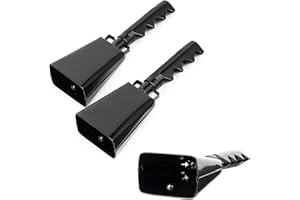 ATSGKE 2 Pack Steel Black Cowbell with Handle,8.8 Inch Cow Bell Noisy Makers,Emergency Cow Bells,Cheering Bell for Sporting Events Football Games,Christmas,Party