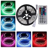 LEDMO 12V Waterproof Flexible SMD 5050 RGB LED Strip Lights, LED Tape, Multi-colorsLight Strips, Color Changing, Pack of 16.4ft/5m String with 44 Keys IR Remote Controller