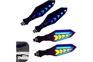 Diamall 4 PCS Motorcycle Turn Indicator Lights, Arrow Shape Flowing Turn Signal LED with Daytime Running Lights, LED Double-sided Flowing Blinker, Cool Modified Accessories for Motocycle (Blue)