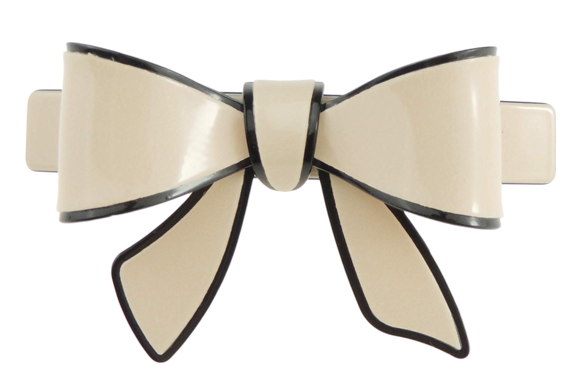 Womens Girls School Retro Wedding Bridal Party Evening Ponytail Fine Hair Accessories Occasion Barrette Hairpin Grip French Metal Spring Clip Candy Colour Pastel Acetate Ribbon Bow (Beige)